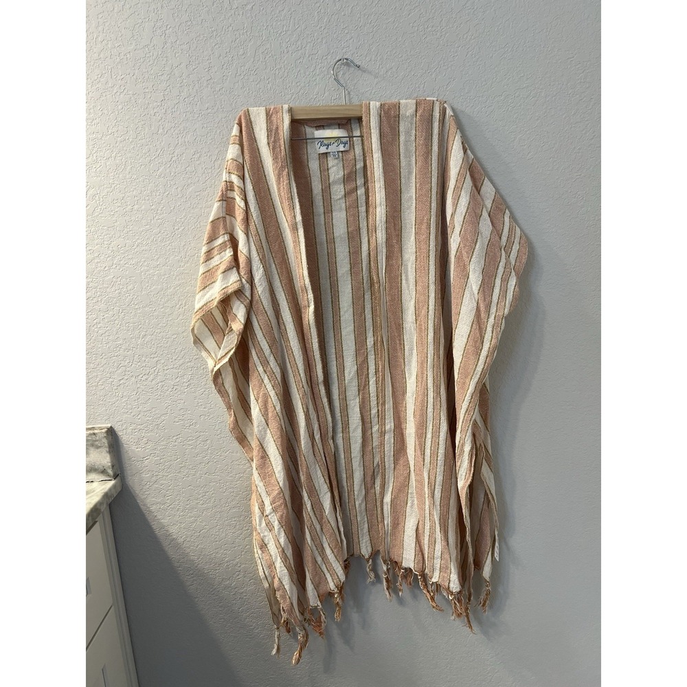 Rays for Days Kimono Womens One Size Coral Striped Coastal Boho Cover Up Fringe
